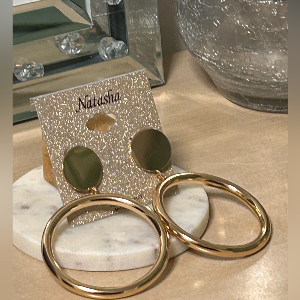 Natasha couture gold ring dangle earrings NWT